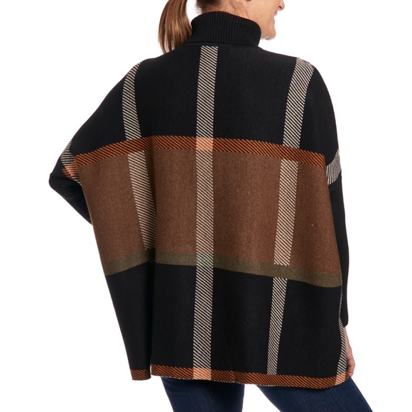 Joseph A. Women's Black Plaid Turtleneck Poncho Sweater, 3X - Picture 3 of 3